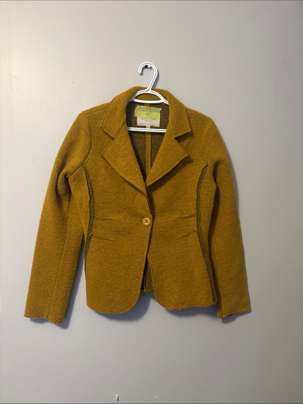 Marisa & Marie mustard yellow 70% wool one button blazer